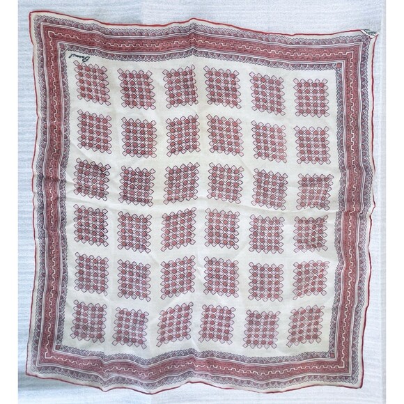 VTG  Burmel Chiffon Scarf Handkerchief Geometric Hand Rolled Hem 20"x20" Japan - Picture 1 of 6